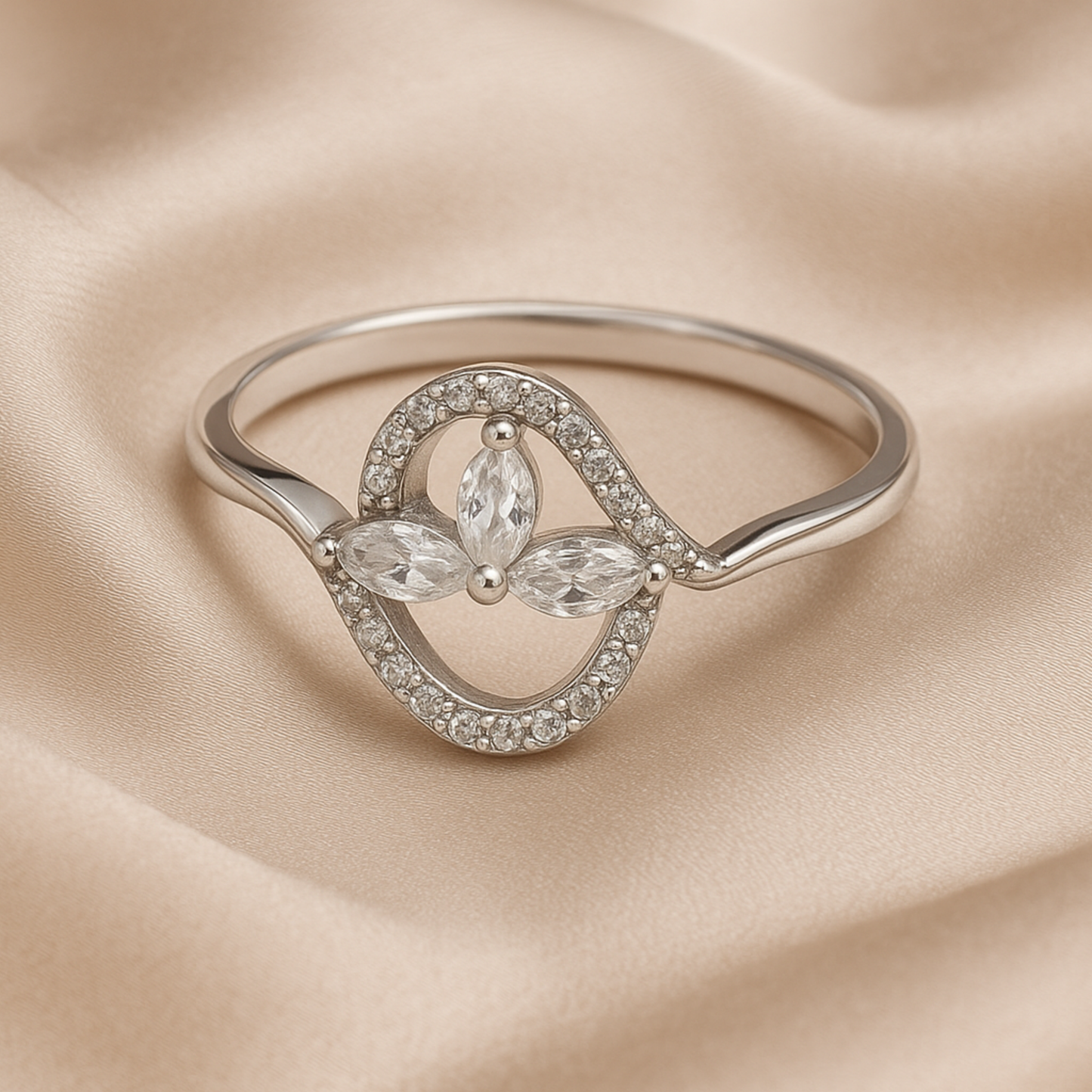 Silver Petal Halo Ring- Eloura Sterling