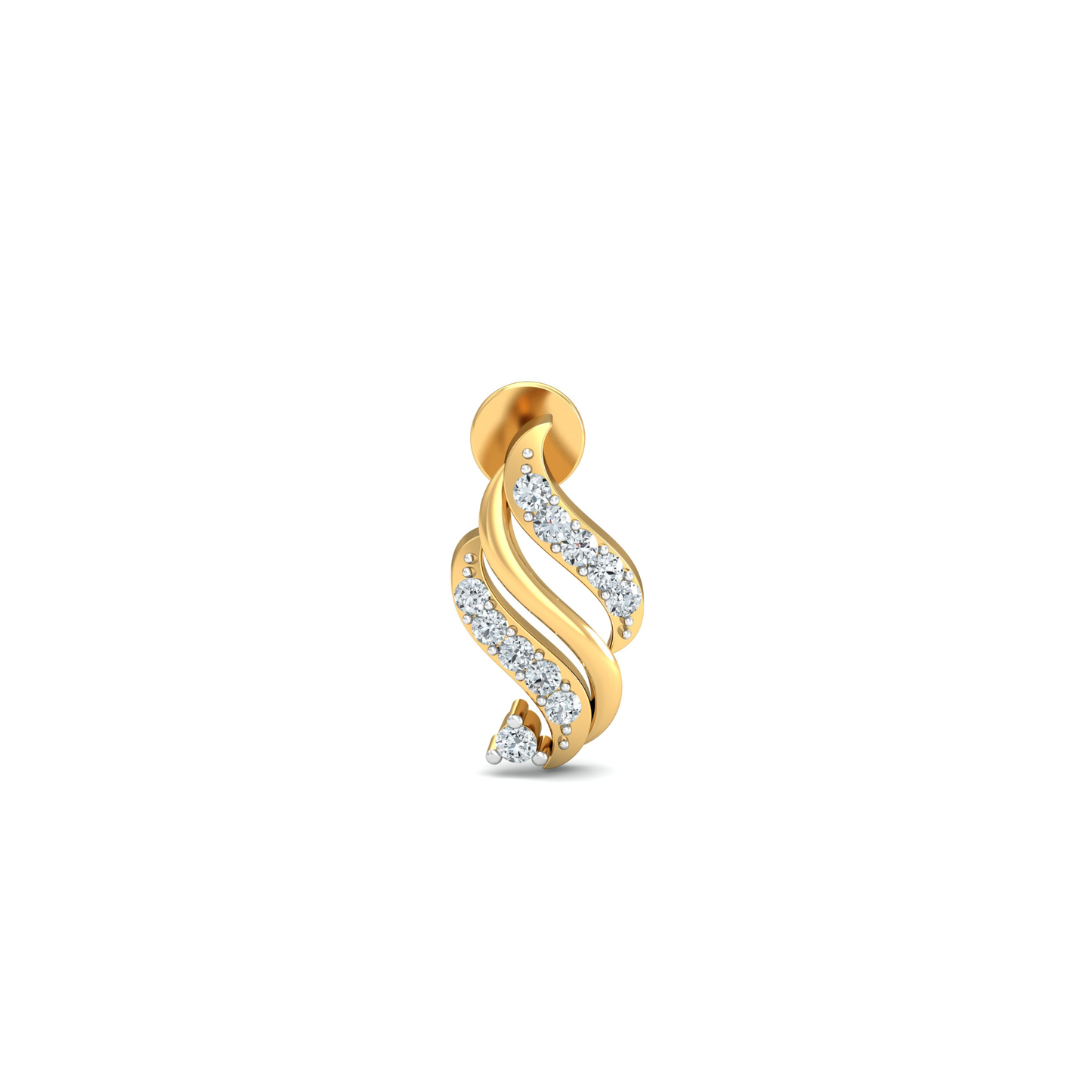 Silver gold wave CZ earrings in 925 sterling silver with curved design