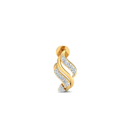 Silver gold wave CZ earrings in 925 sterling silver with curved design