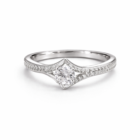 Silver chevron CZ solitaire ring in 925 sterling silver by Eloura Sterling