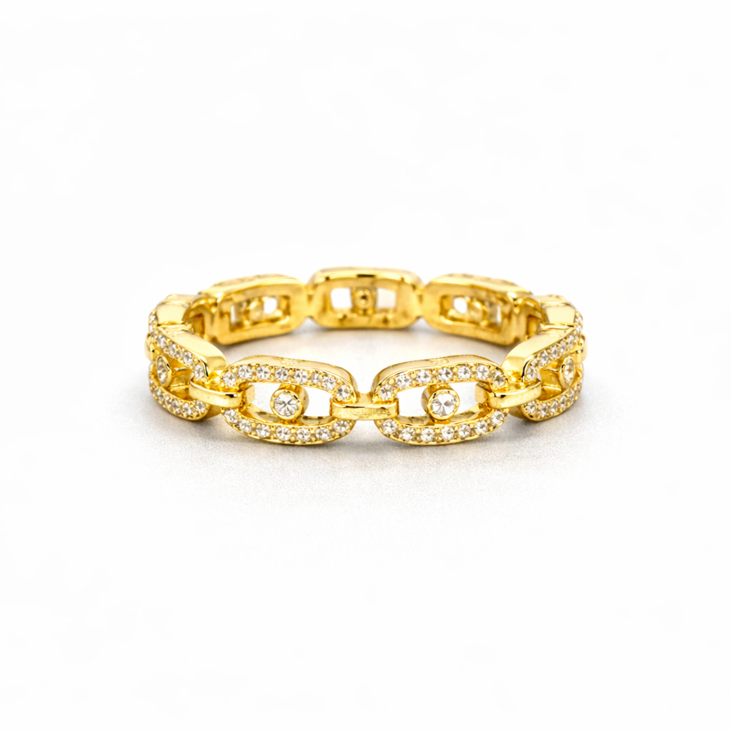 Silver gold plated link CZ ring in 925 sterling silver by Eloura Sterling