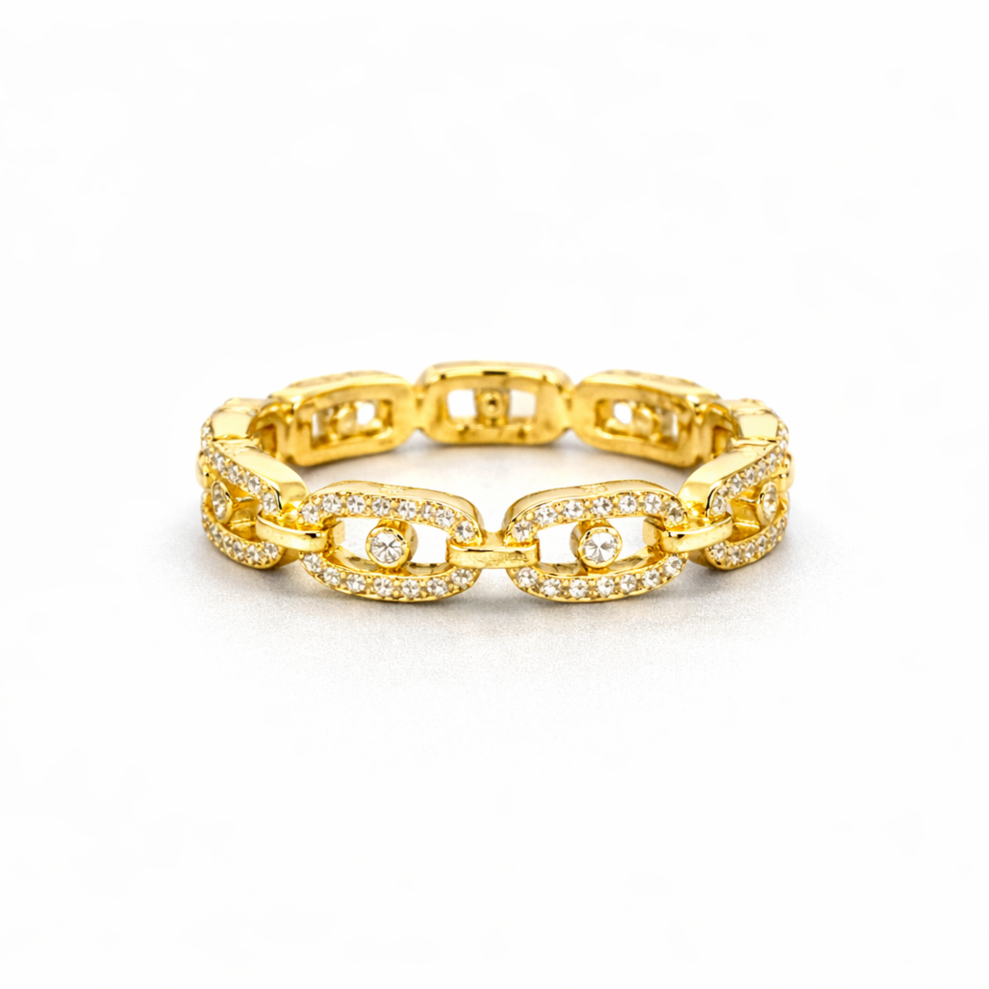 Silver gold plated link CZ ring in 925 sterling silver by Eloura Sterling