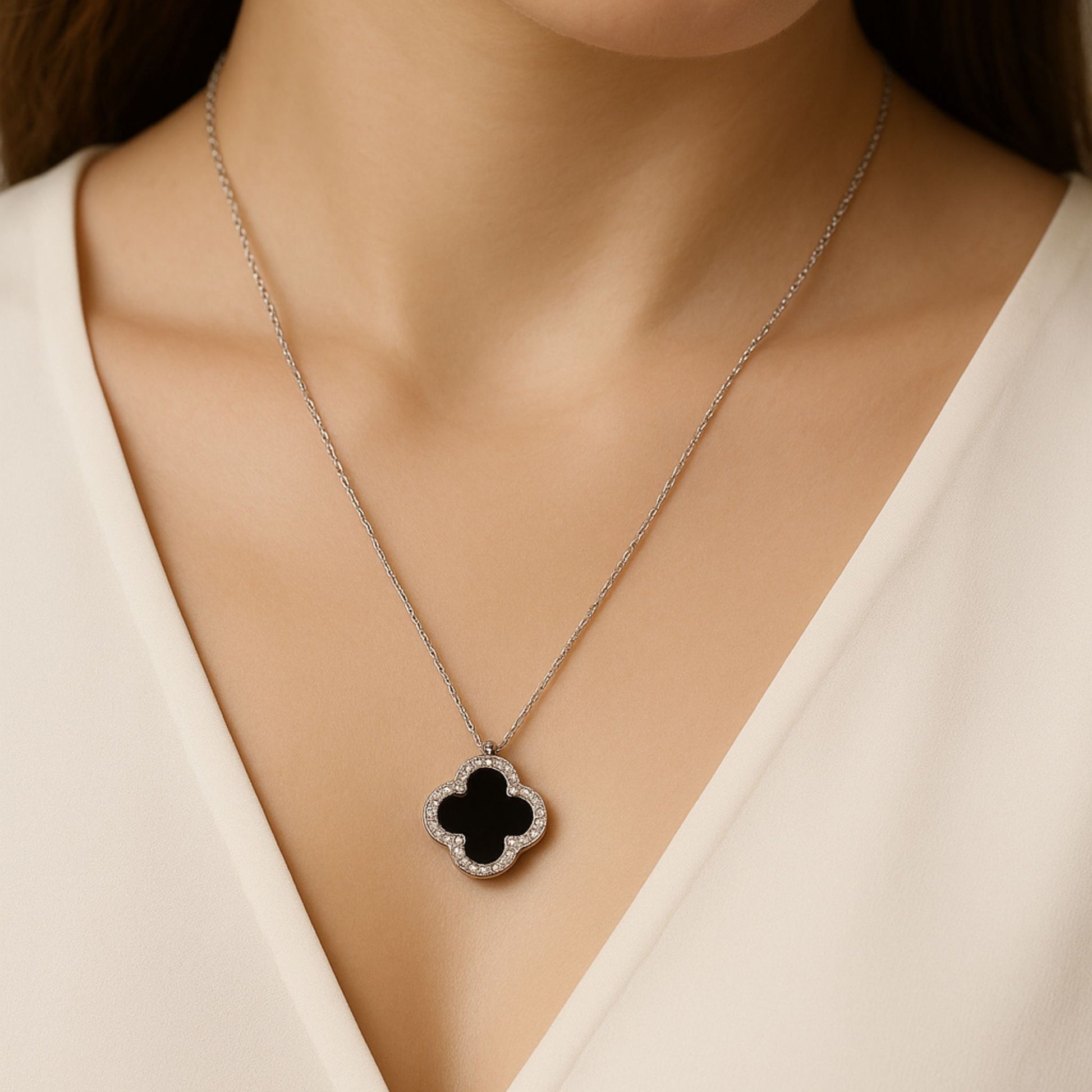 Midnight Clover 925 Sterling Silver Necklace for Women