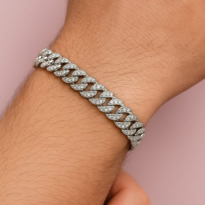 Cuban ice men's bracelet Sterling Silver Iced Out Chain - Eloura Sterling