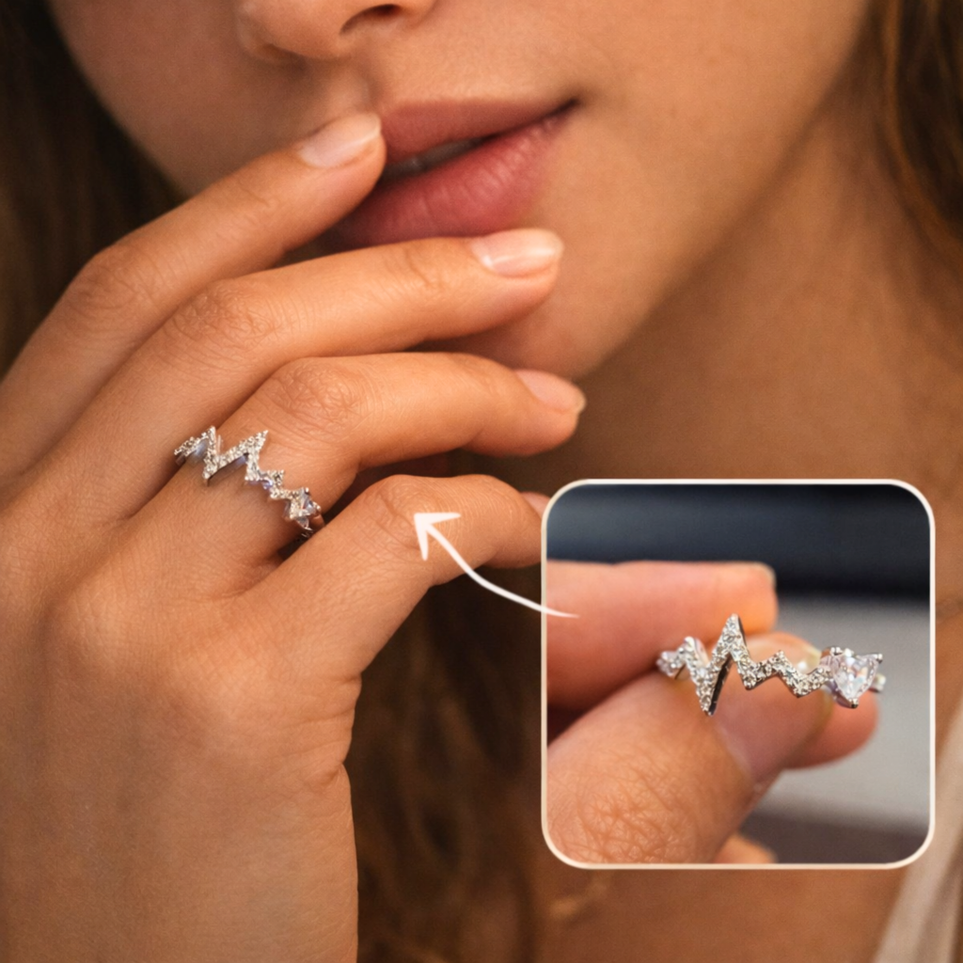 Silver heartbeat CZ ring in 925 sterling silver by Eloura Sterling