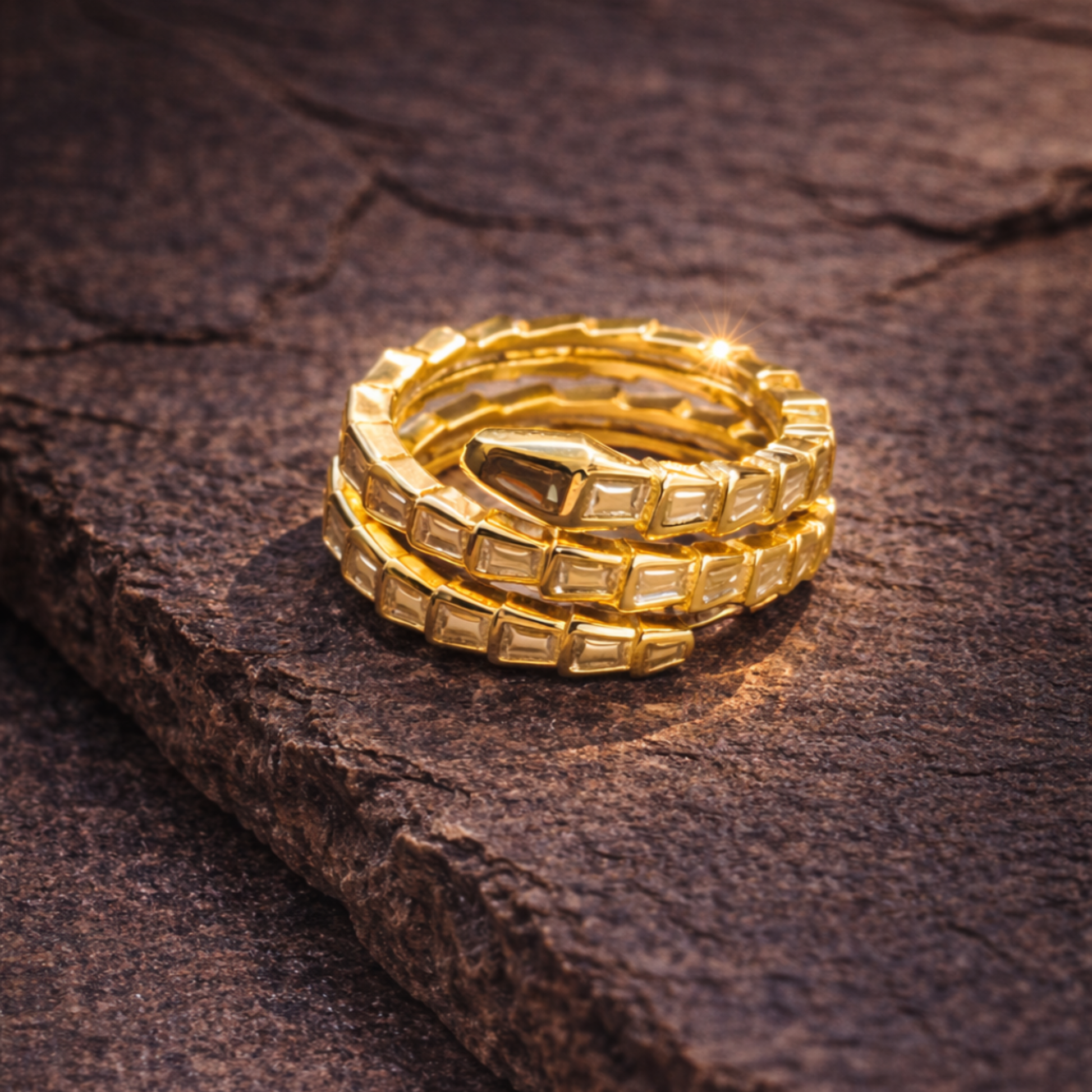 Silver gold brick wrap ring in 925 sterling silver with bold segmented design