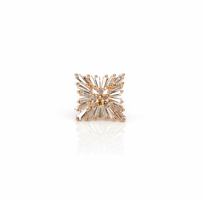 925 sterling silver square starburst CZ stud earrings with rose gold polish
