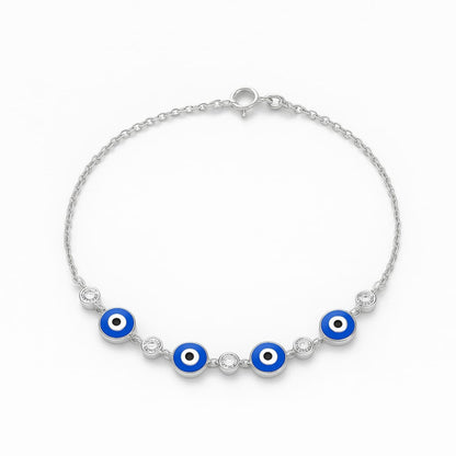 Azure Evil Eye Bracelet 925 Sterling Silver Blue Charm - Eloura Sterling