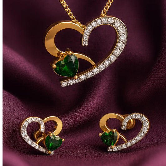 Emerald Heart Pendant & Earring Set