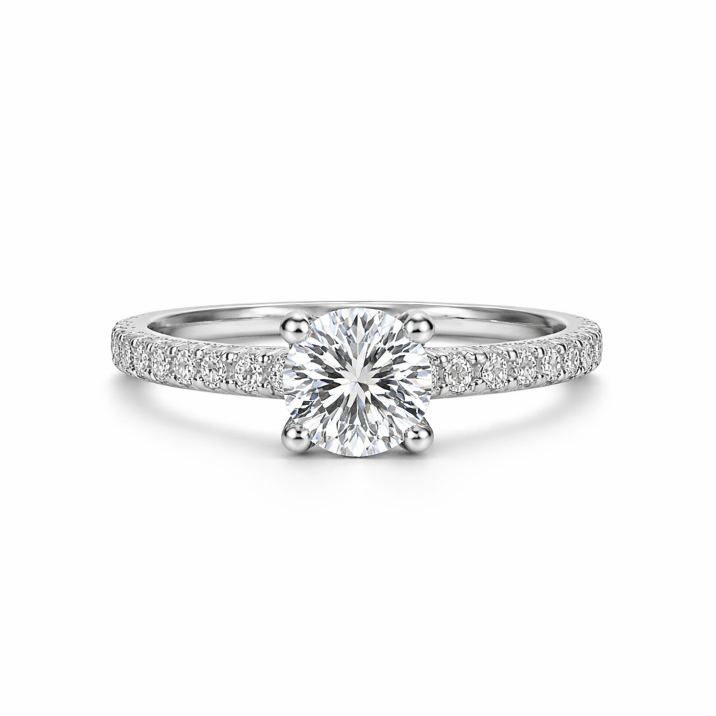 Silver pavé solitaire CZ ring in 925 sterling silver by Eloura Sterling