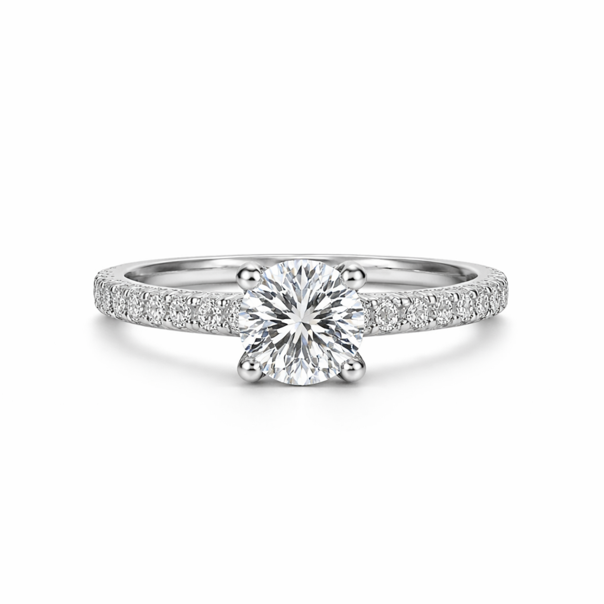 Silver pavé solitaire CZ ring in 925 sterling silver by Eloura Sterling