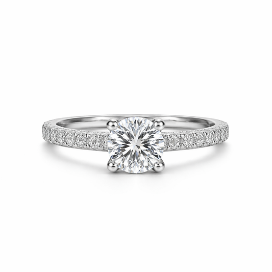 Silver pavé solitaire CZ ring in 925 sterling silver by Eloura Sterling