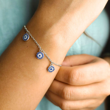 Azure Charm Evil Eye Sterling Silver Bracelet - Eloura Sterling
