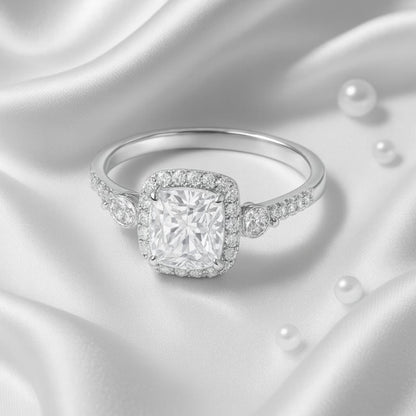  Silver Lustre Cushion Halo Ring - Eloura Sterling