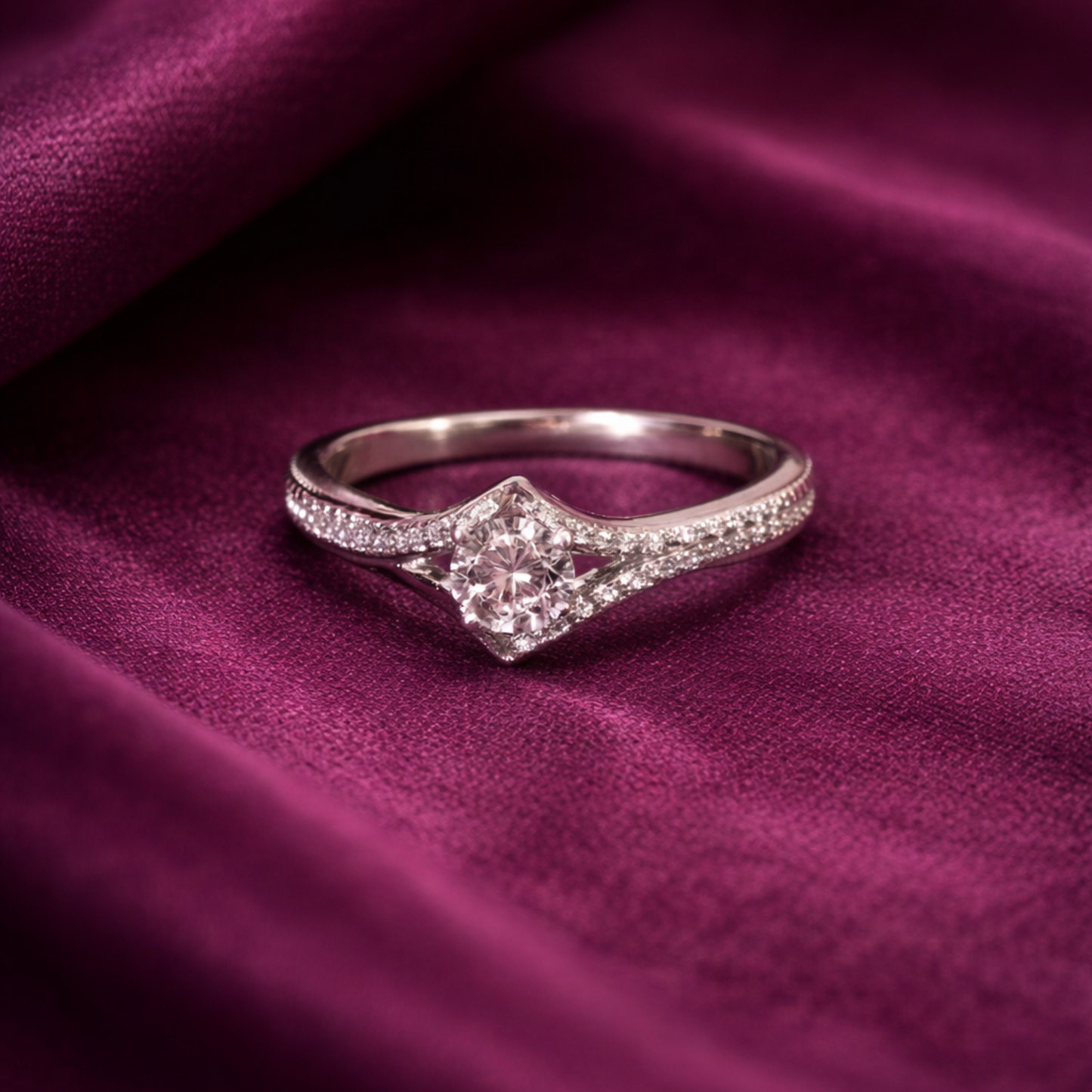 Silver chevron CZ solitaire ring in 925 sterling silver by Eloura Sterling