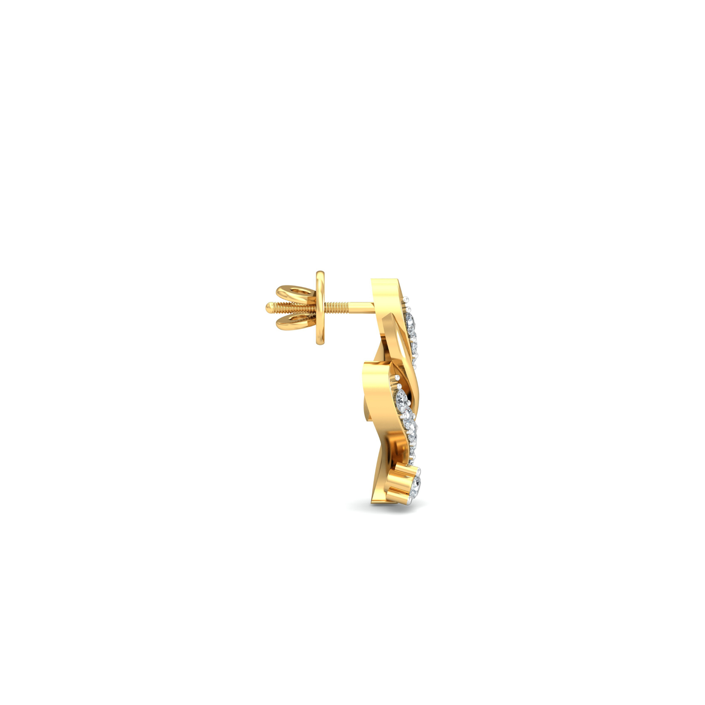 Silver gold wave CZ earrings in 925 sterling silver with curved design
