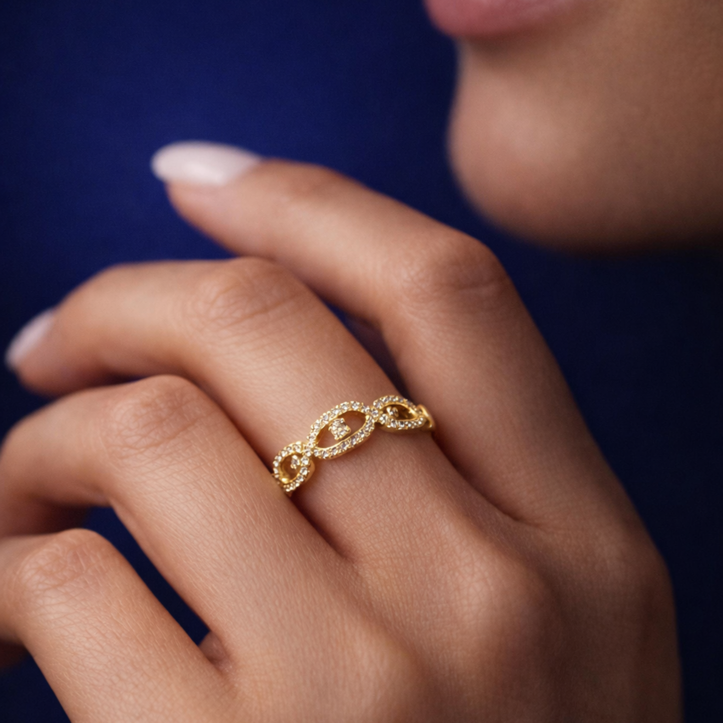 Silver gold plated link CZ ring in 925 sterling silver by Eloura Sterling