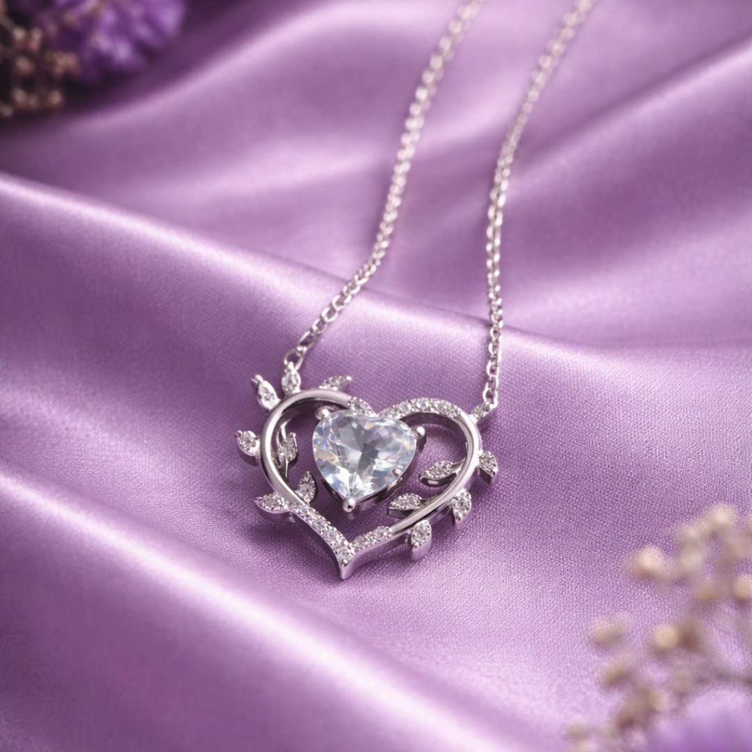 925 sterling silver heart pendant necklace with cubic zirconia for women
