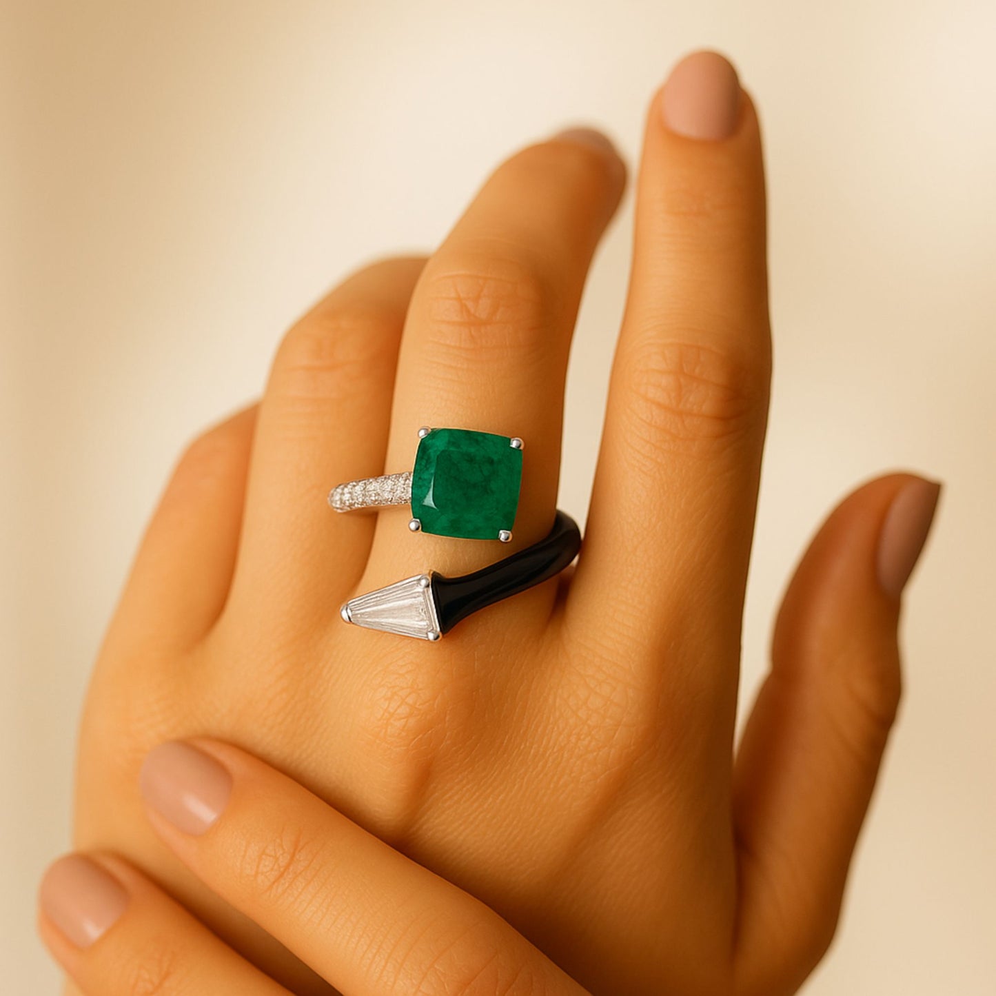 Silver Emerald Noir Duo Ring Eloura Sterling