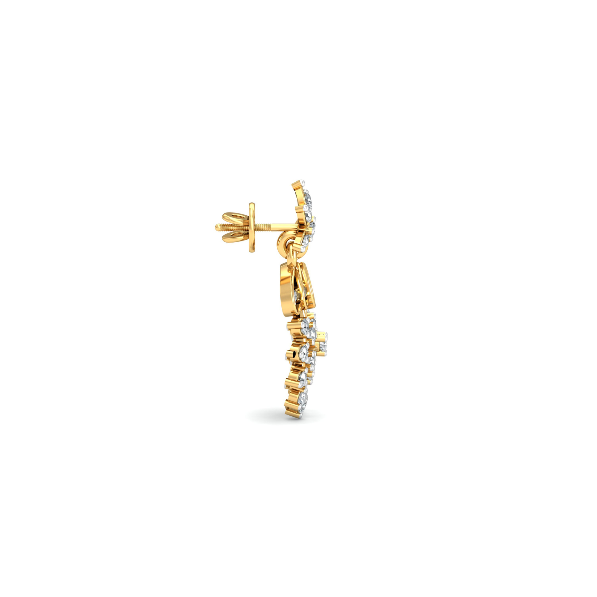 Silver gold floral drop CZ earrings in 925 sterling silver for festive wear