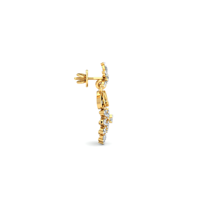 Silver gold floral drop CZ earrings in 925 sterling silver for festive wear