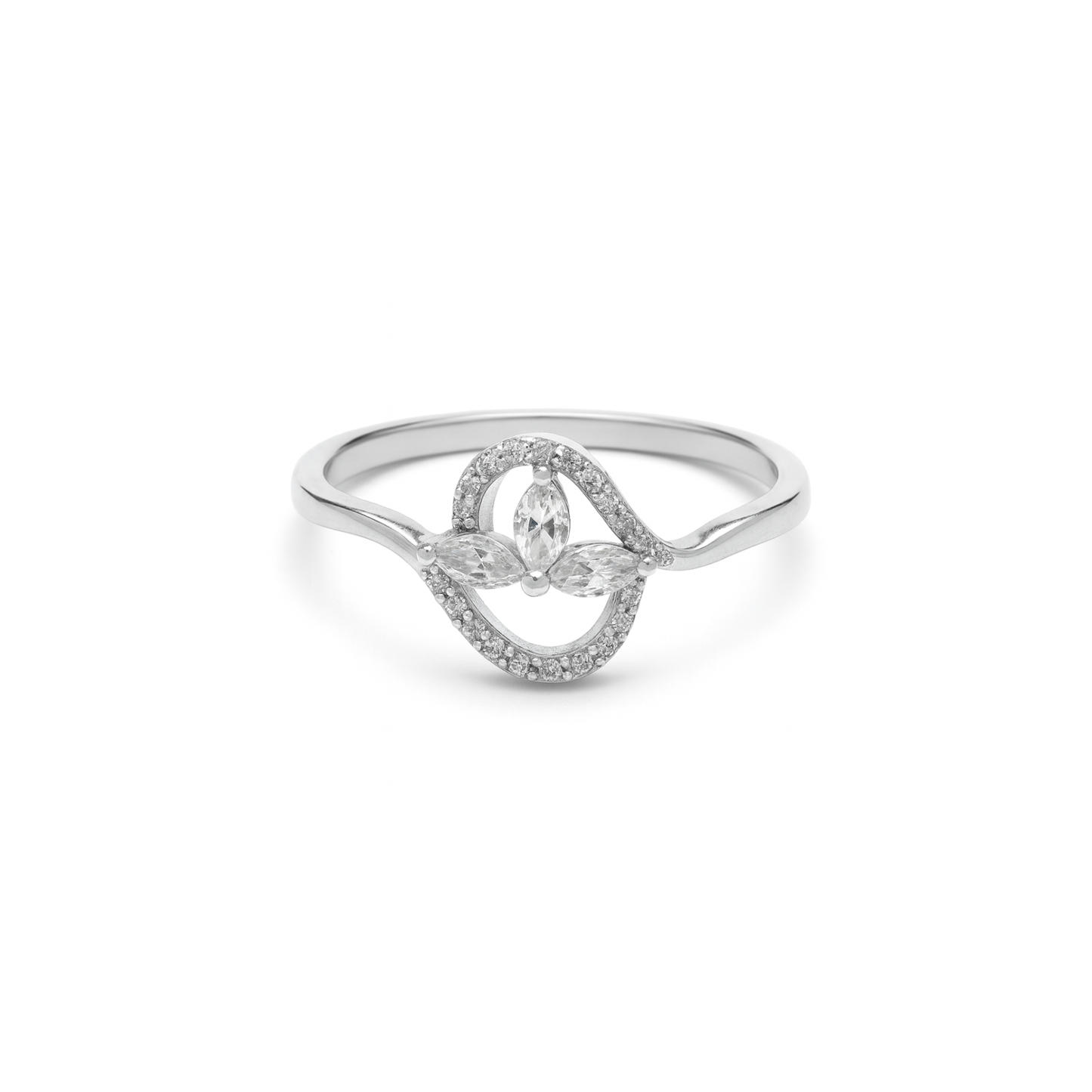 Silver Petal Halo Ring