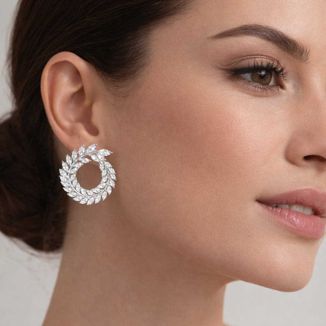 Silver leaf-shaped earrings for women