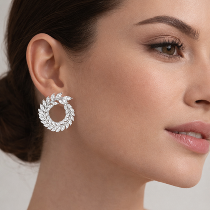 Silver leaf-shaped earrings for women