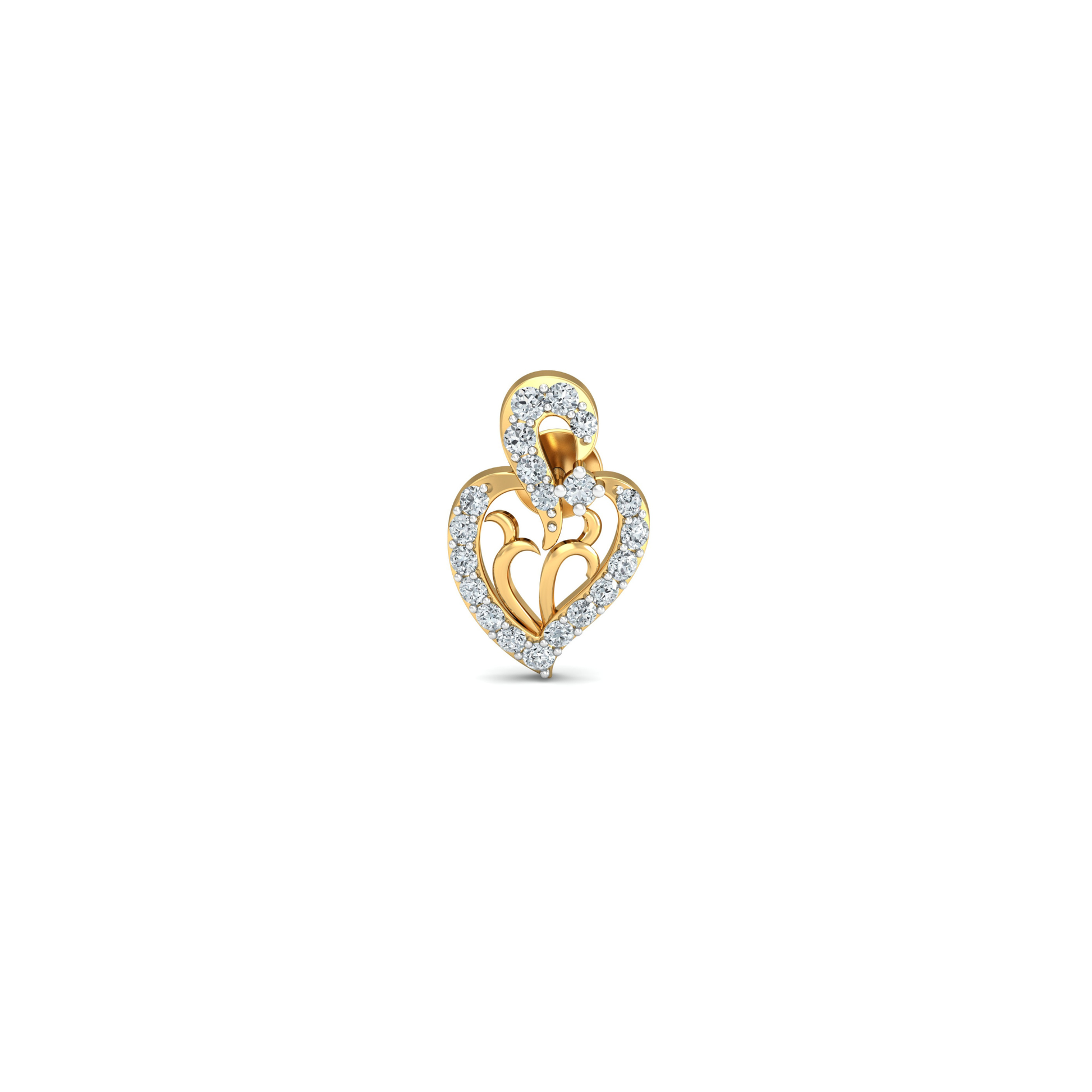 Silver gold double heart CZ earrings in 925 sterling silver