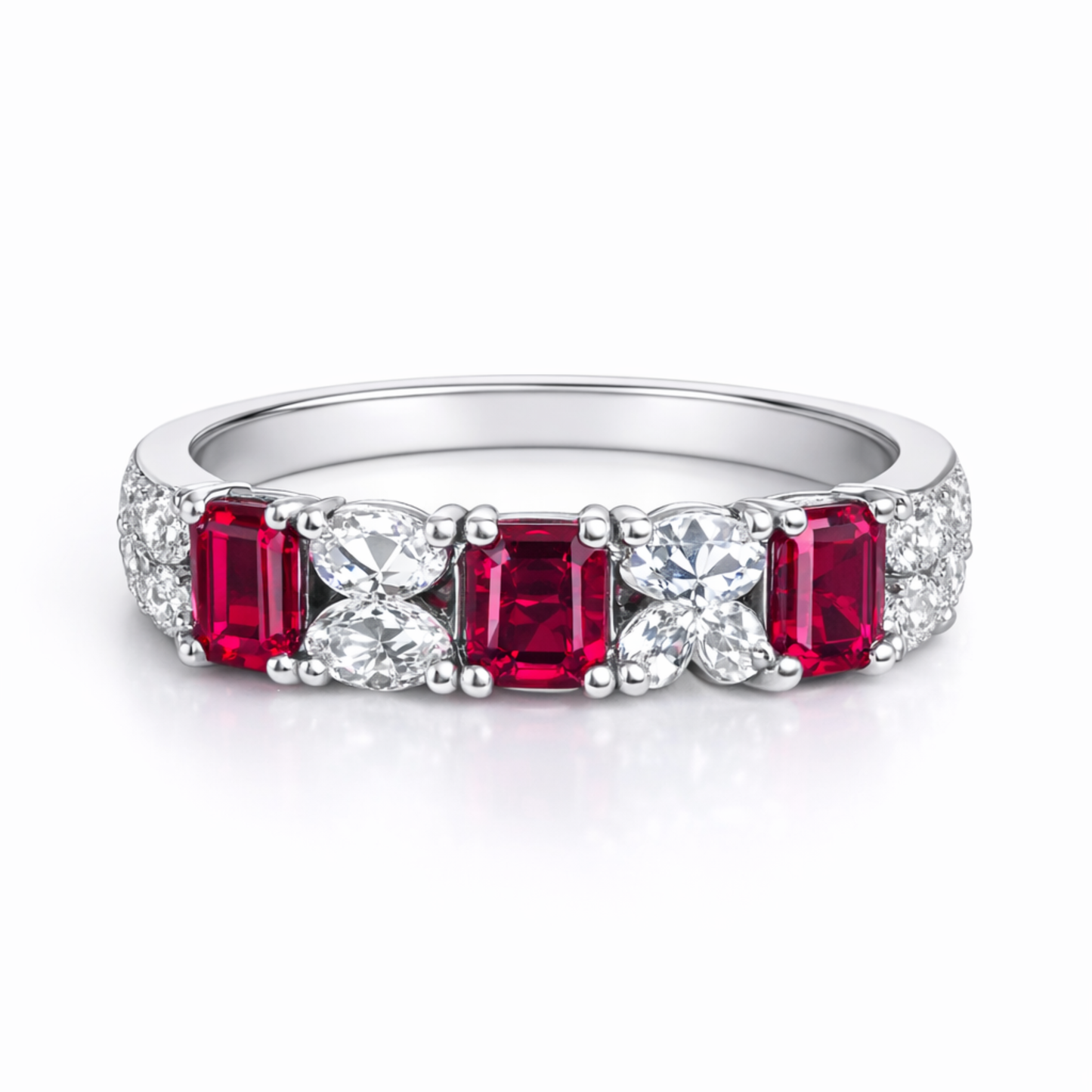 Silver ruby CZ ring in 925 sterling silver with red and white stones for women