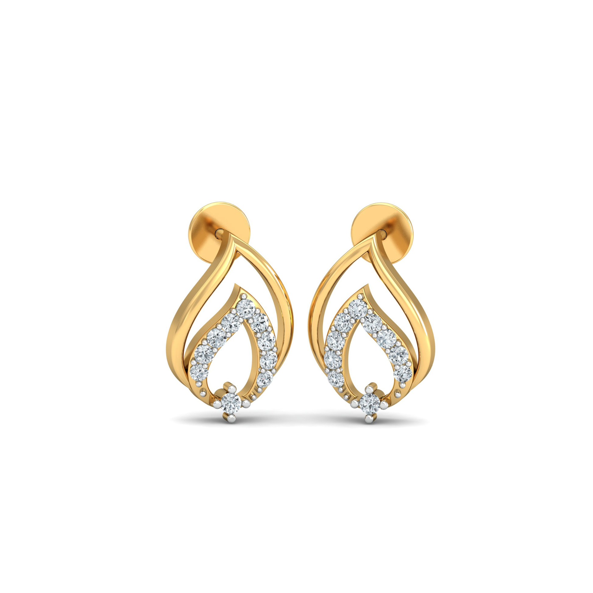 Silver gold teardrop leaf CZ earrings in 925 sterling silver