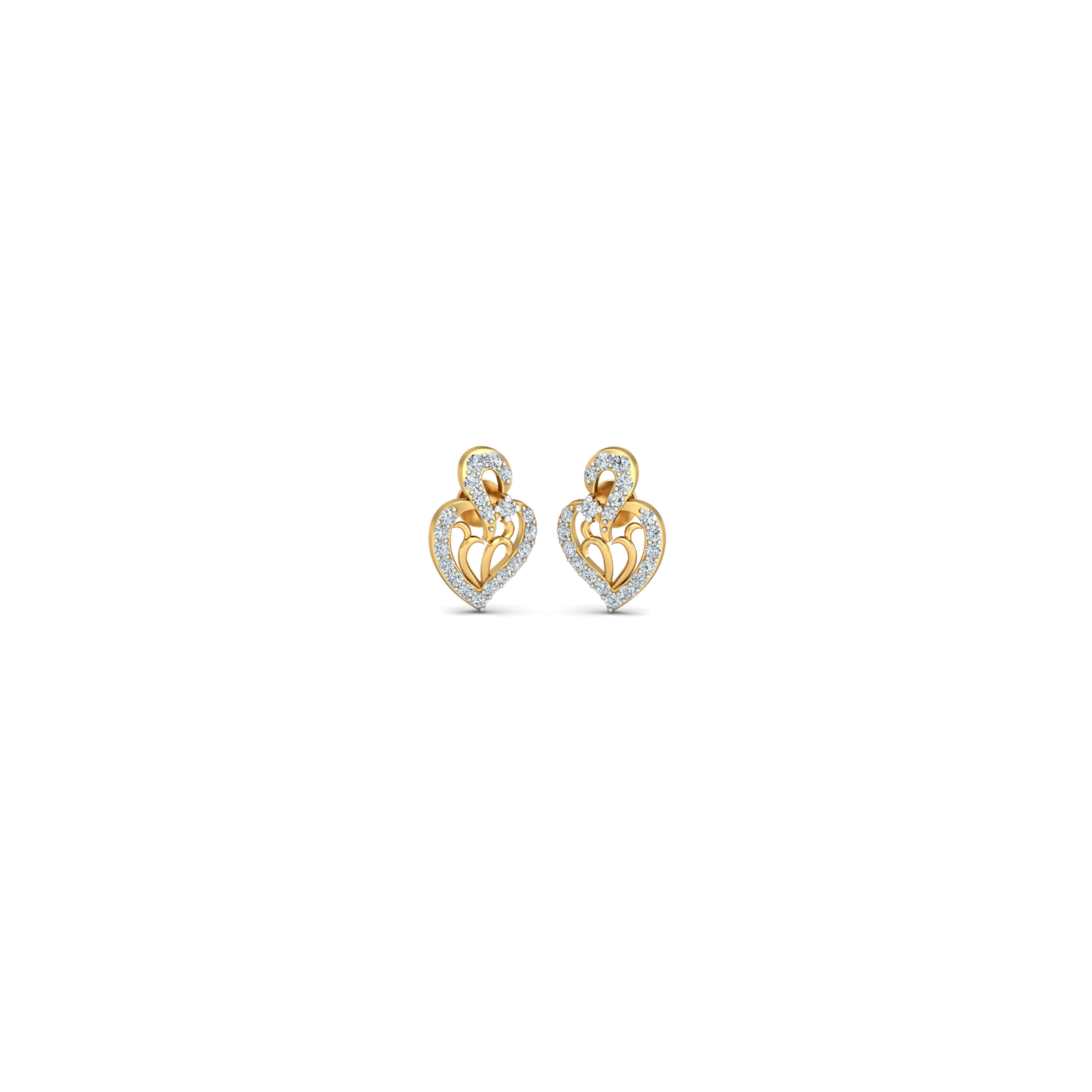 Silver gold double heart CZ earrings in 925 sterling silver