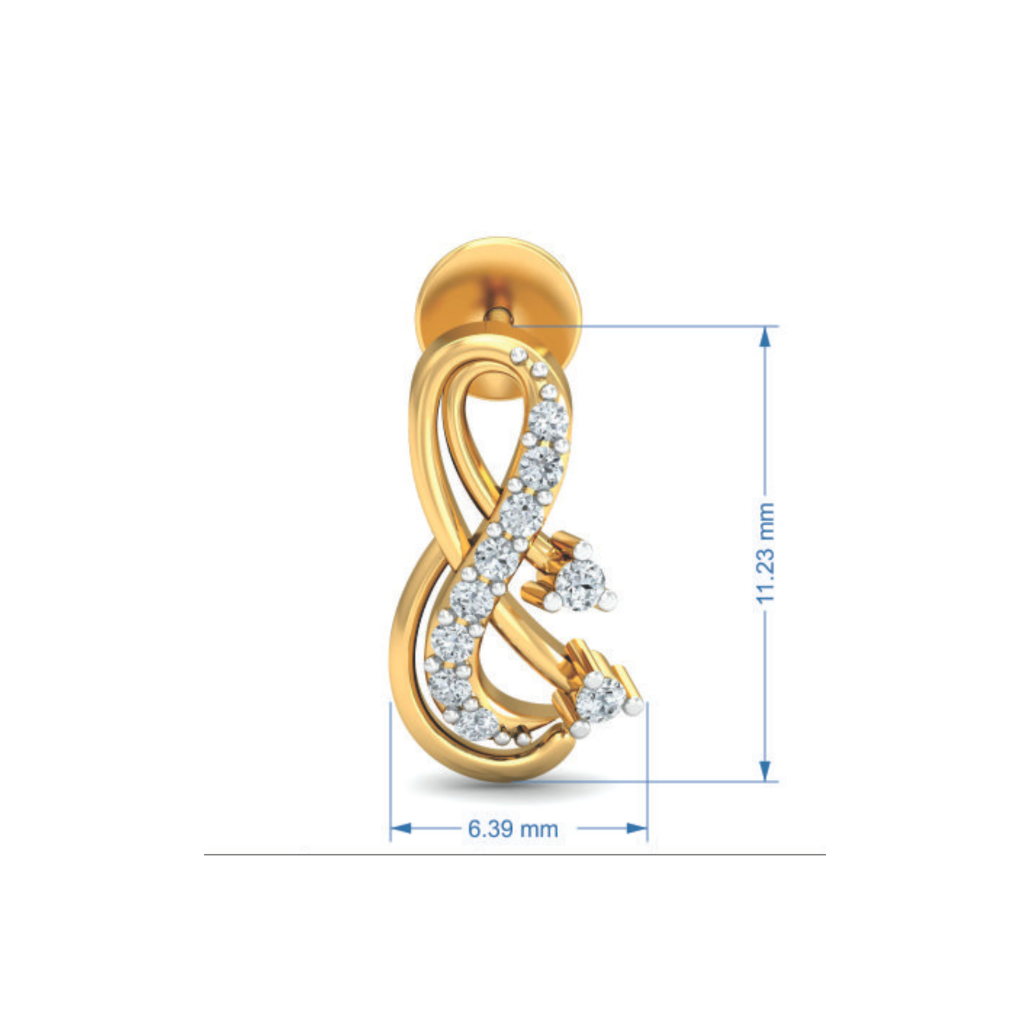 Silver gold infinity CZ earrings in 925 sterling silver with swirl design
