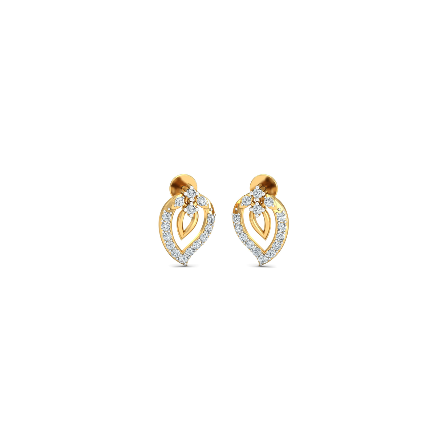 Silver gold leaf heart CZ earrings in 925 sterling silver
