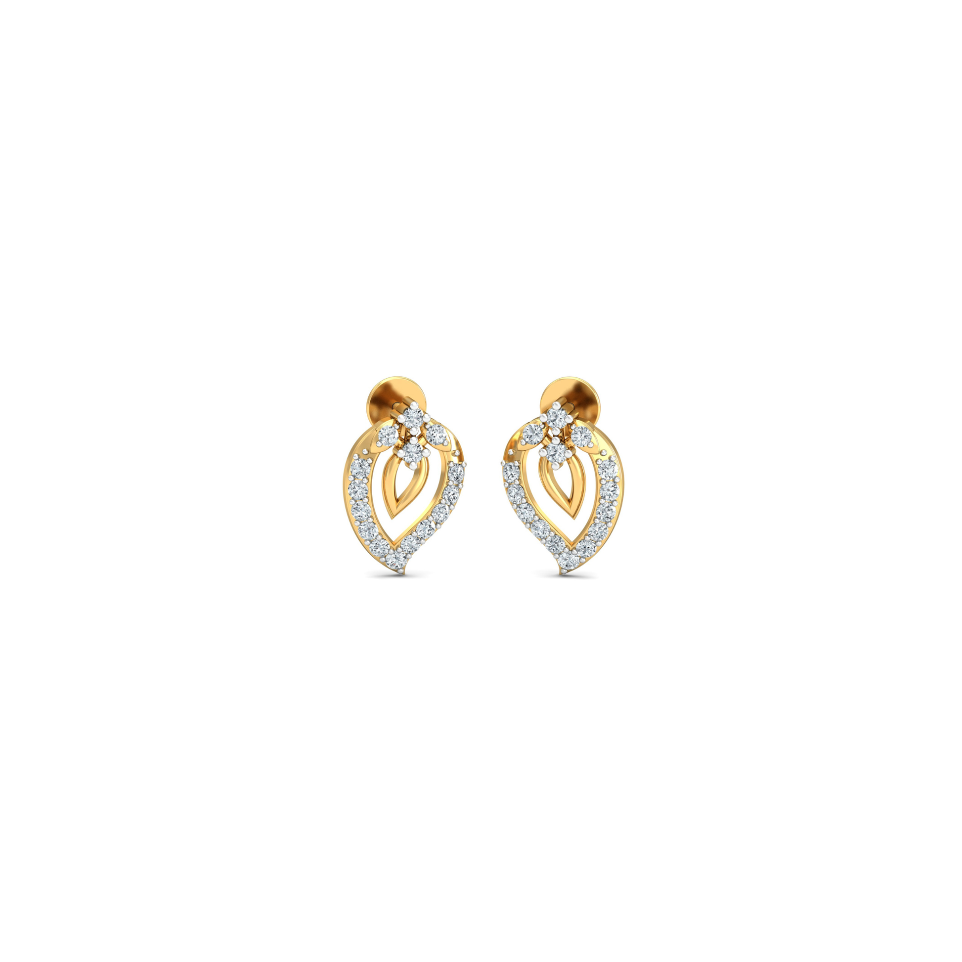 Silver gold leaf heart CZ earrings in 925 sterling silver