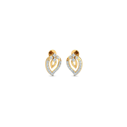 Silver gold leaf heart CZ earrings in 925 sterling silver