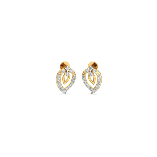 Silver gold leaf heart CZ earrings in 925 sterling silver