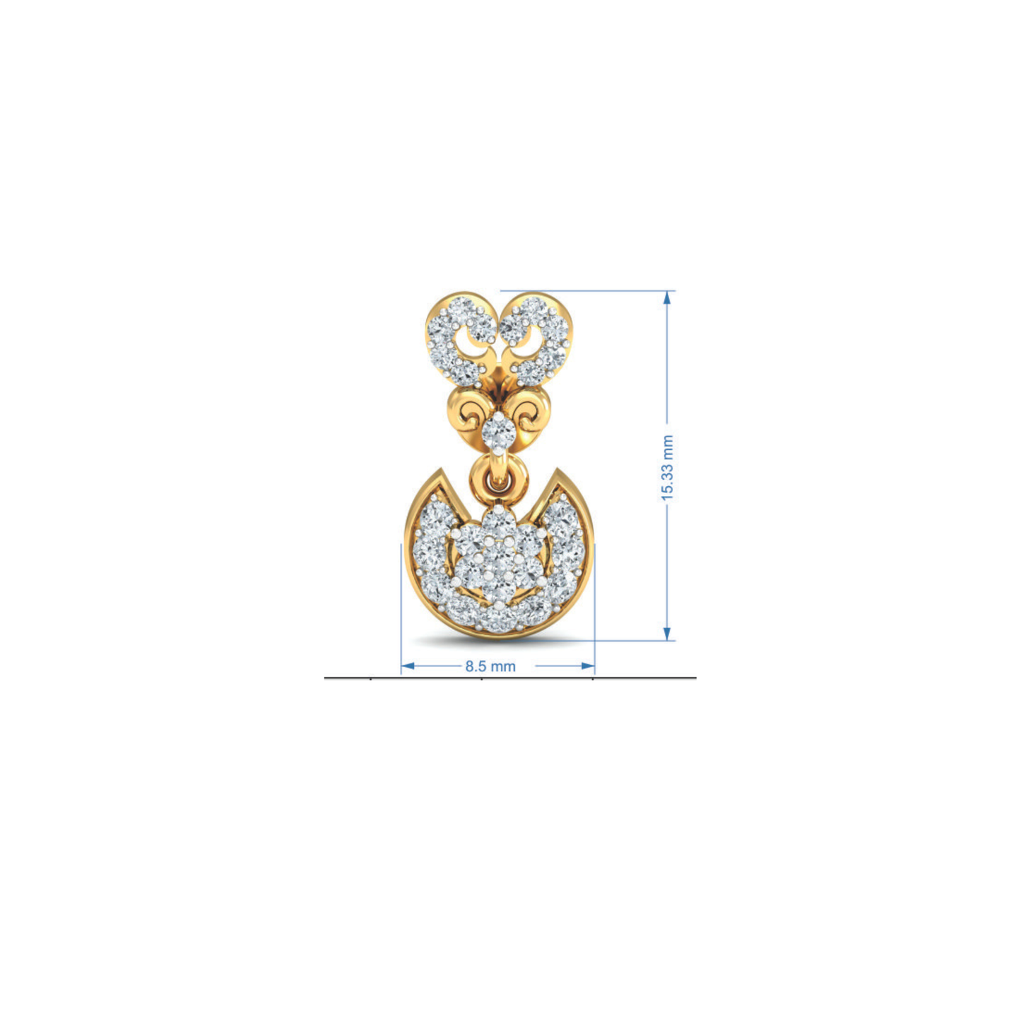 Silver gold heart drop CZ earrings in 925 sterling silver for bridal wear
