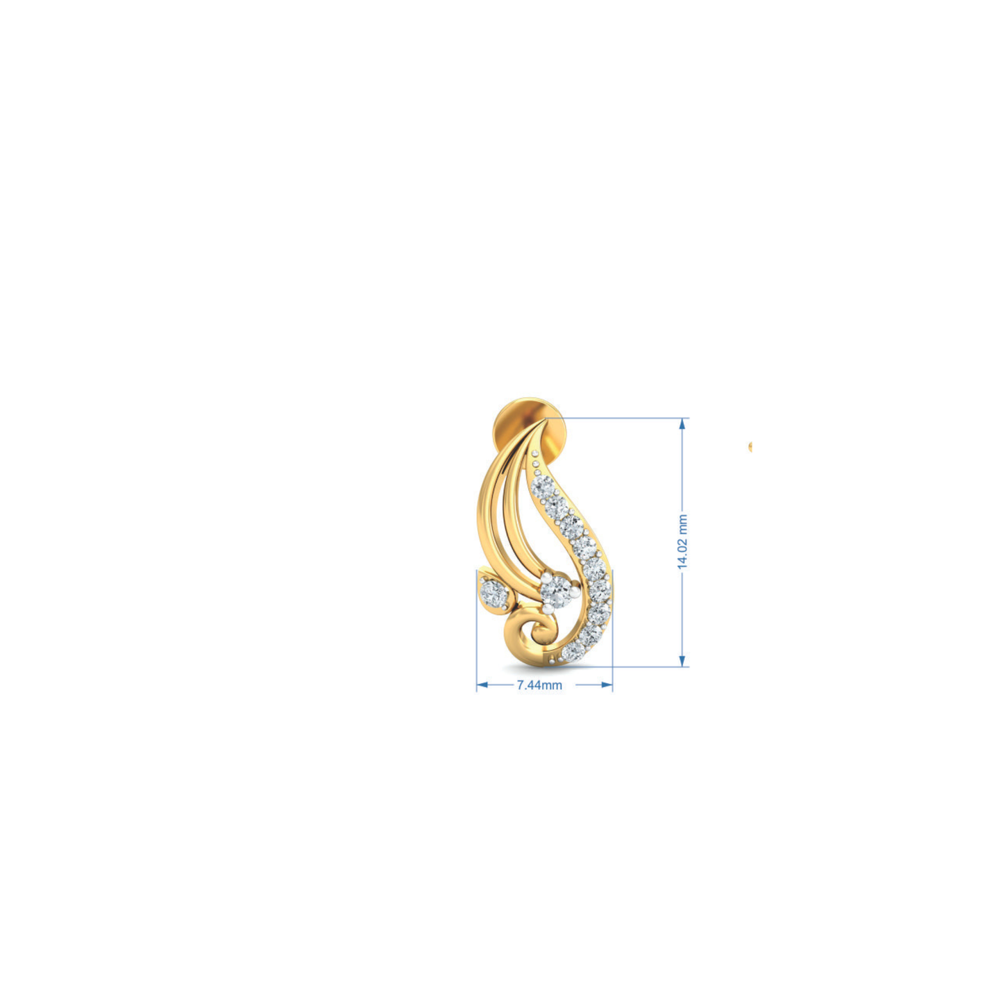 Silver gold royal leaf CZ earrings in 925 sterling silver
