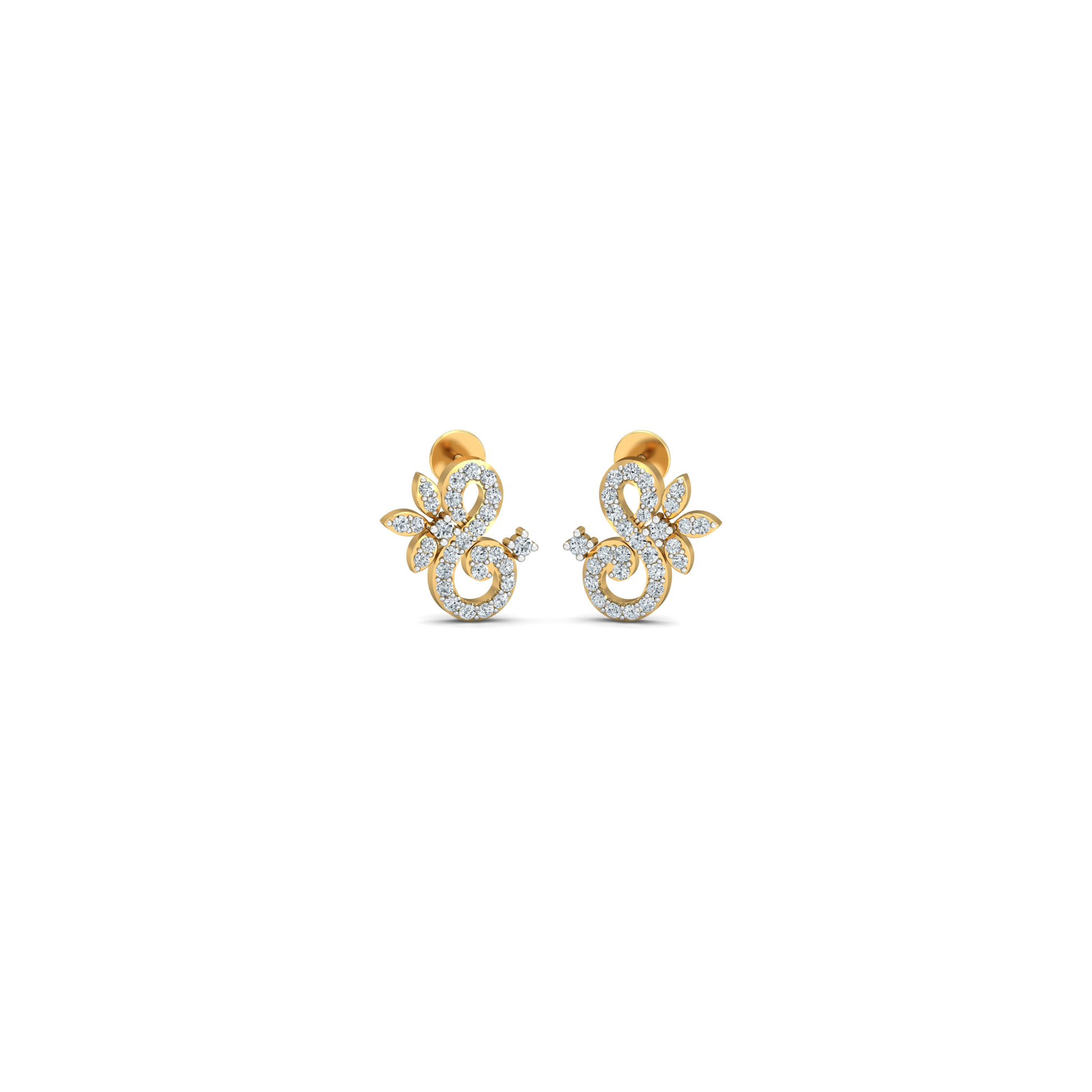 Silver gold floral swirl CZ earrings in 925 sterling silver