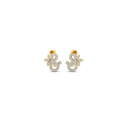Silver gold floral swirl CZ earrings in 925 sterling silver