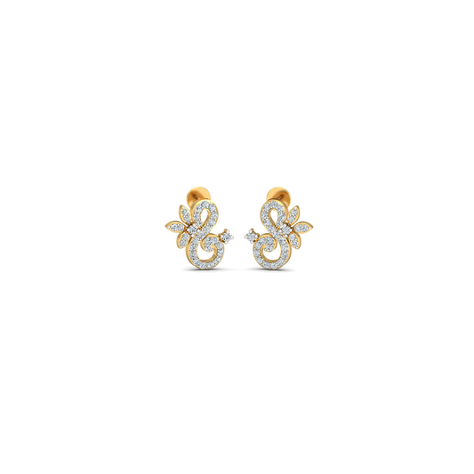 Silver gold floral swirl CZ earrings in 925 sterling silver