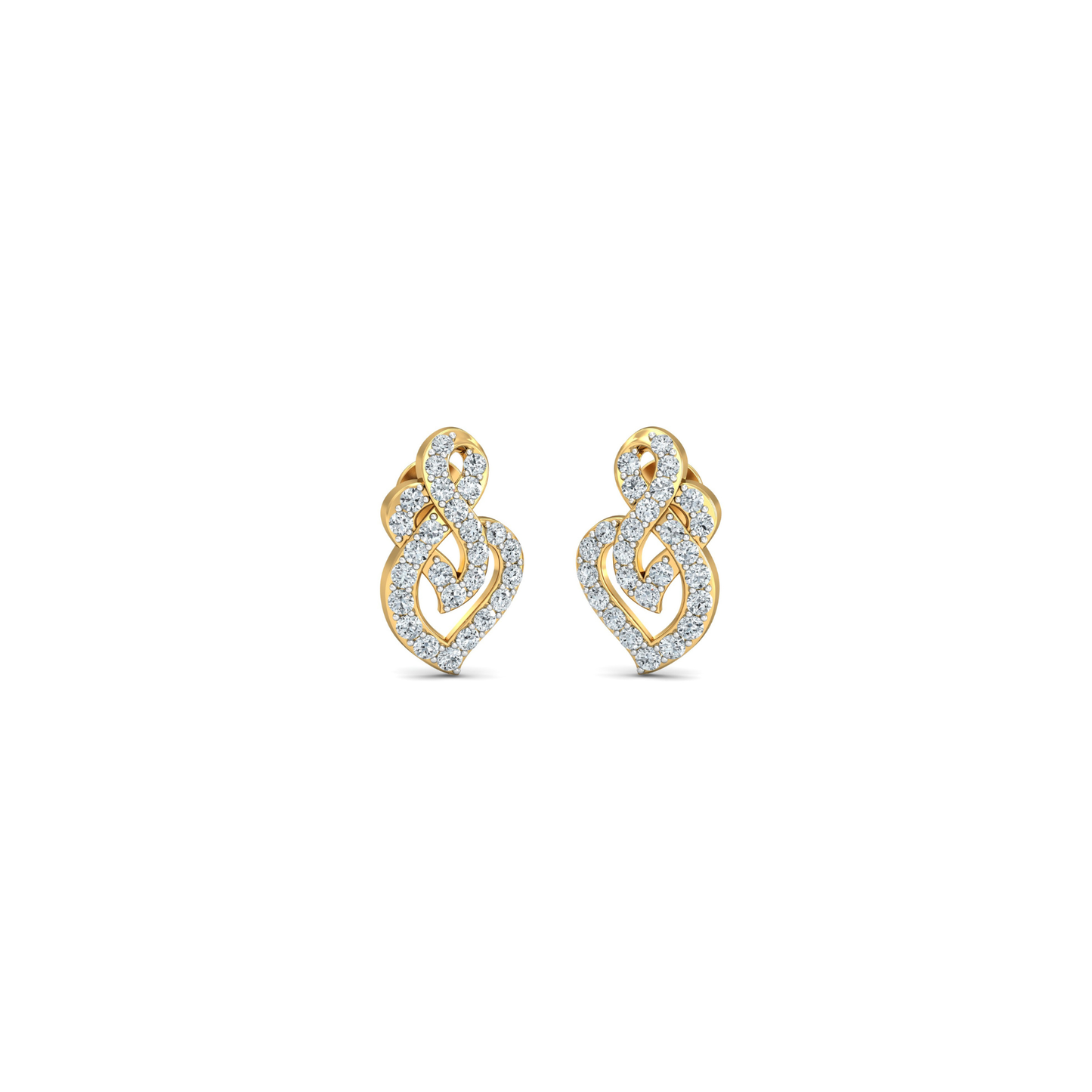 Silver gold intertwined heart CZ earrings in 925 sterling silver