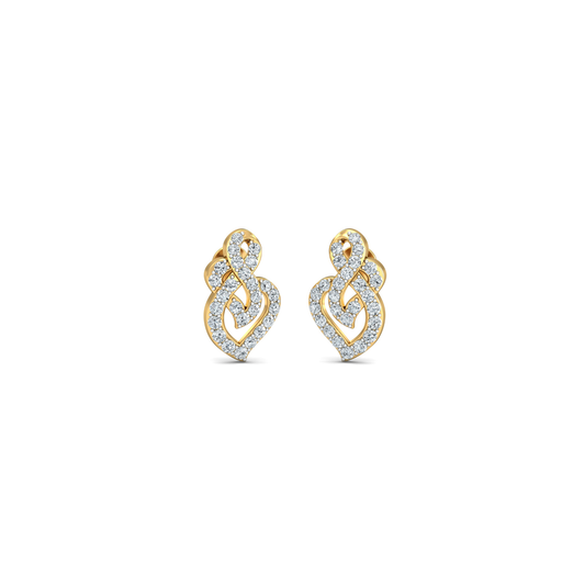 Silver gold intertwined heart CZ earrings in 925 sterling silver