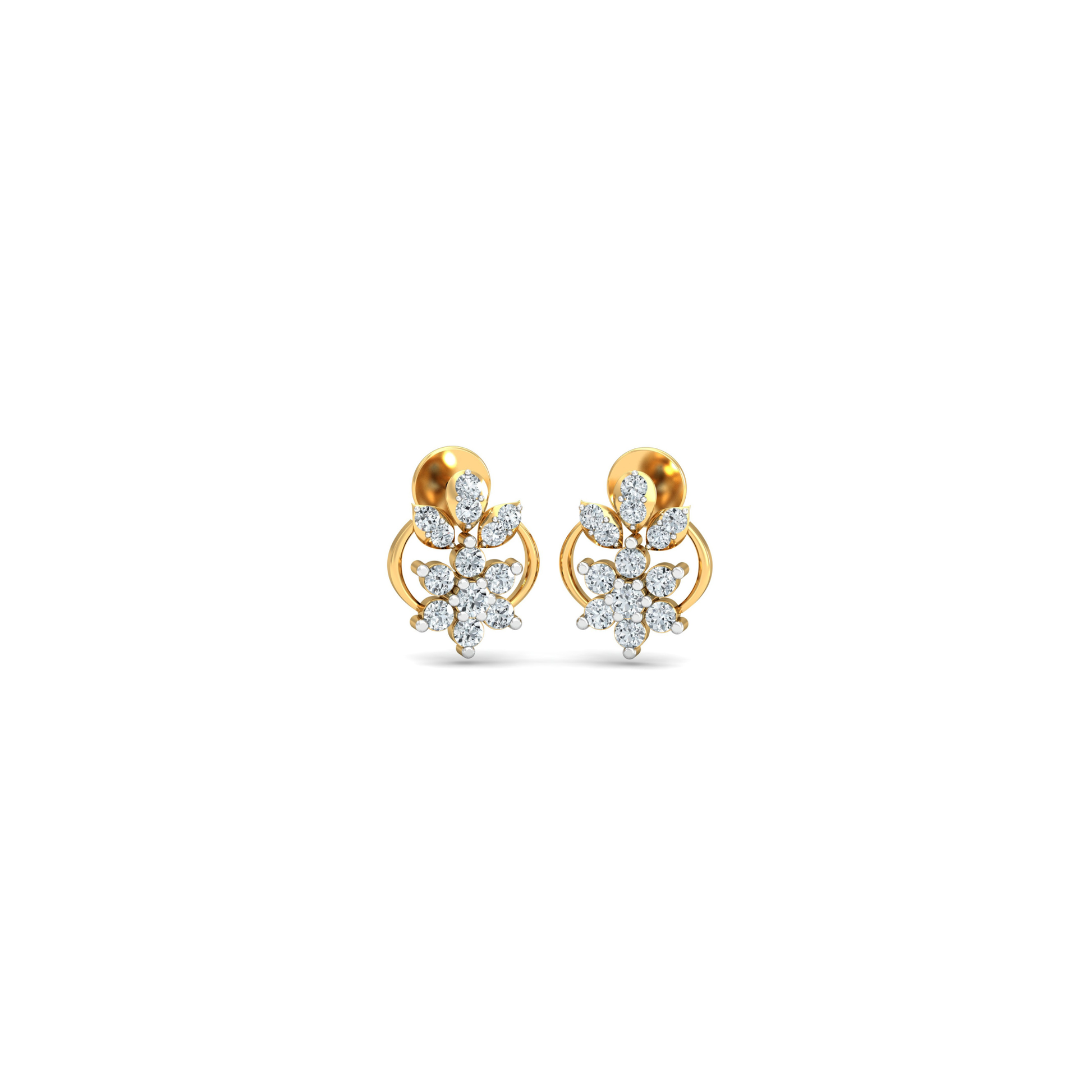 Silver gold floral hoop CZ earrings in 925 sterling silver