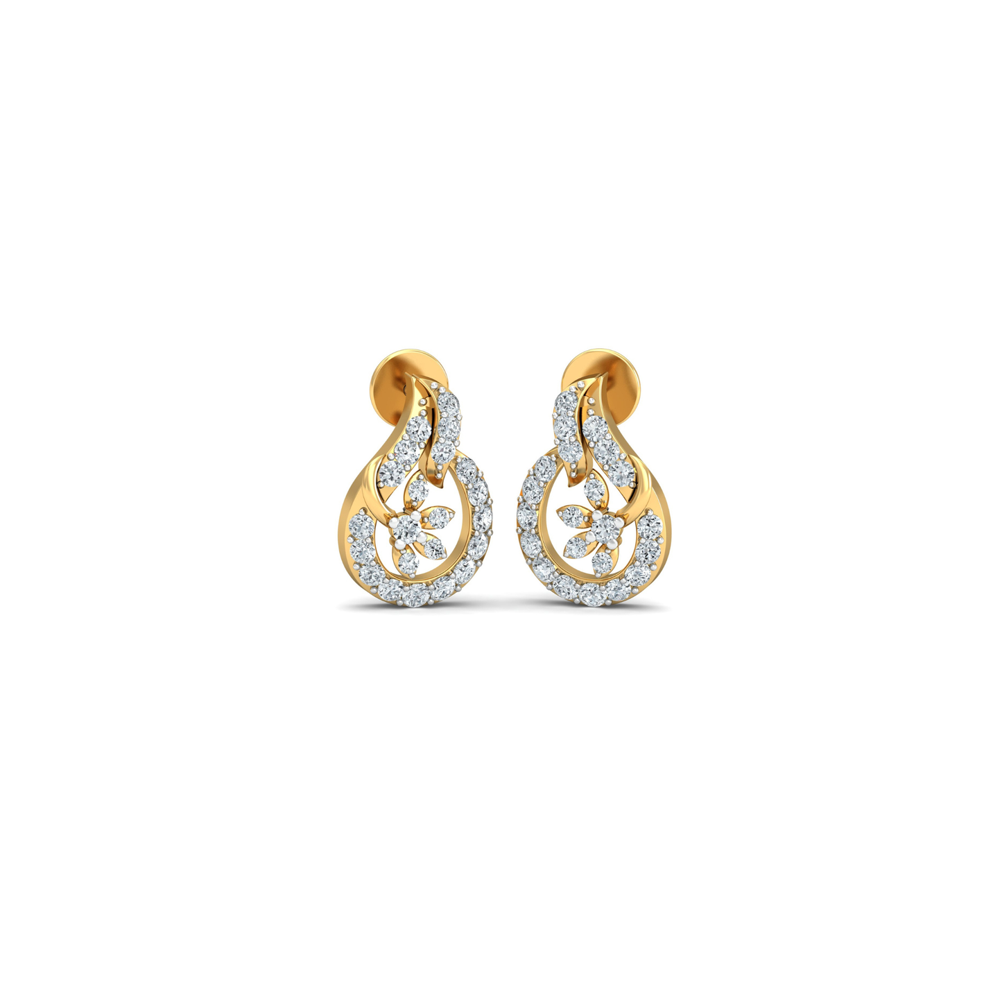 Silver gold teardrop floral CZ earrings in 925 sterling silver for wedding wear