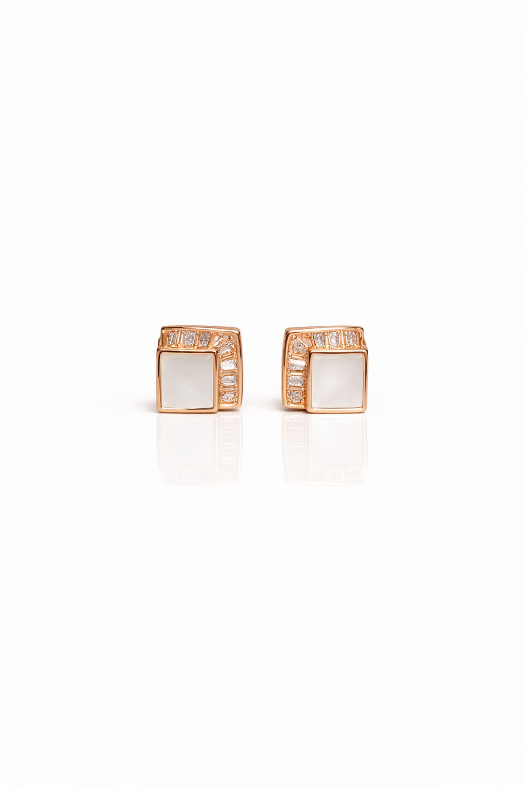 925 sterling silver rose gold square frame CZ stud earrings for women