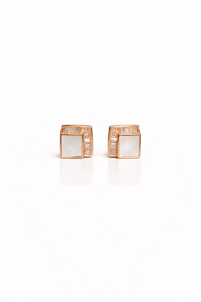 925 sterling silver rose gold square frame CZ stud earrings for women