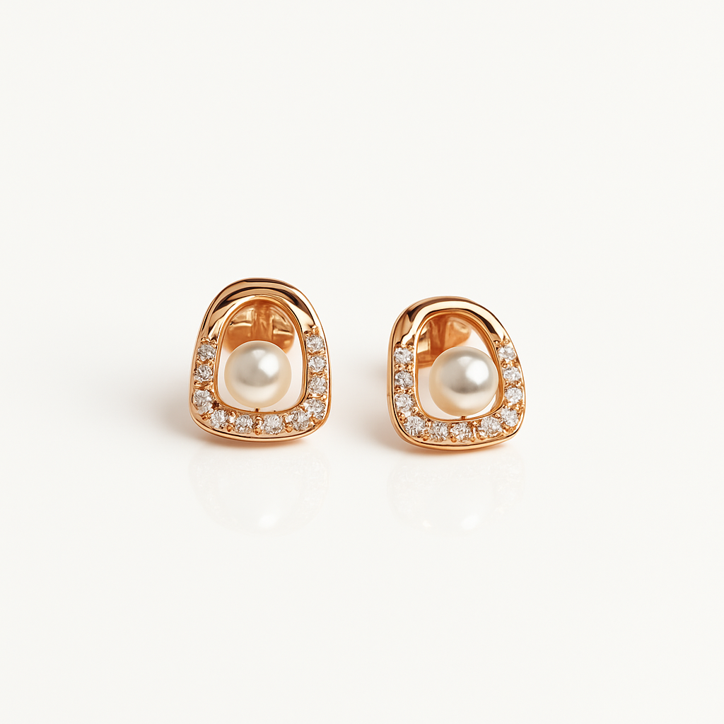 925 sterling silver pearl halo stud earrings with gold polish