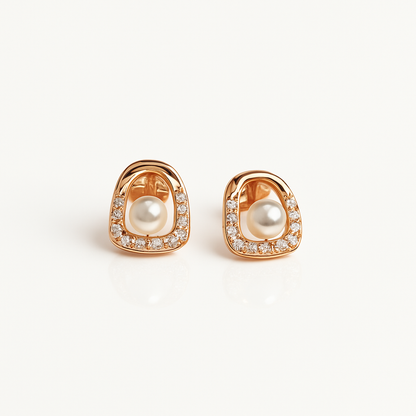 925 sterling silver pearl halo stud earrings with gold polish